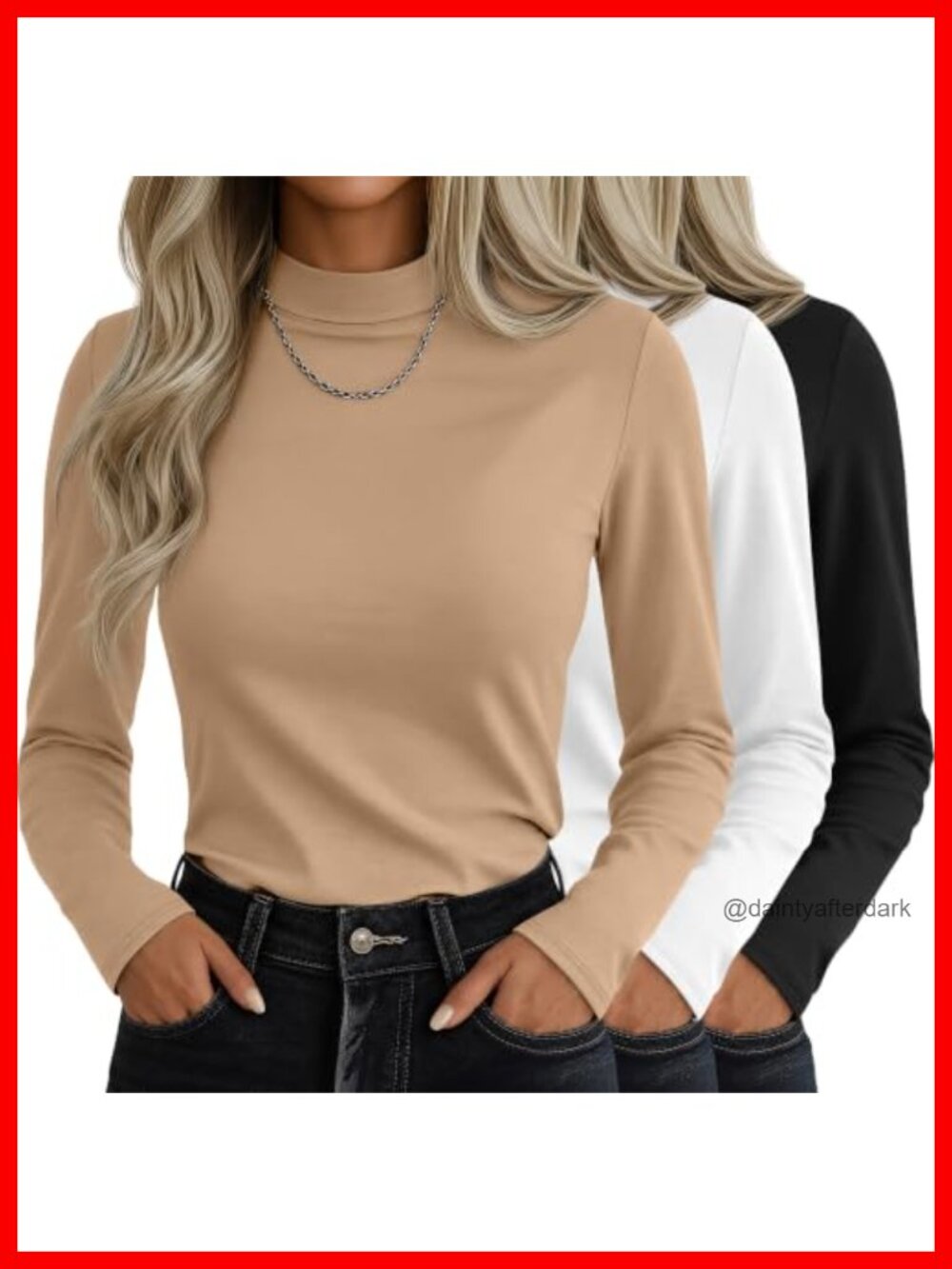Mock Turtleneck Long Sleeve T-Shirt Slim Fit Women's Layering Top
